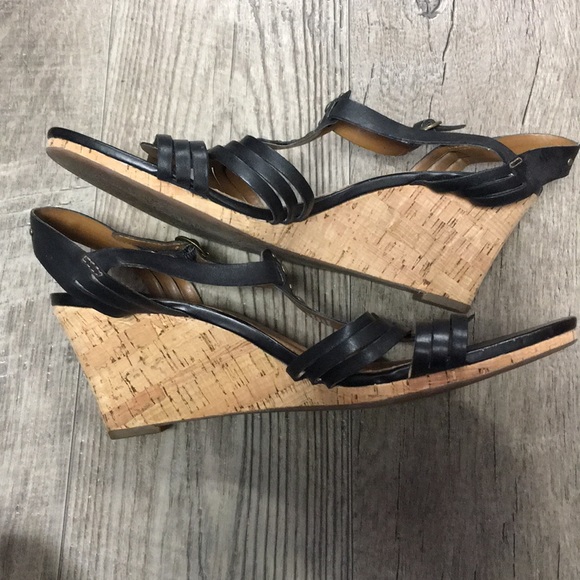 Fun Clark Wedges! - Black Leather, Cork, Size 11M - Picture 2 of 7